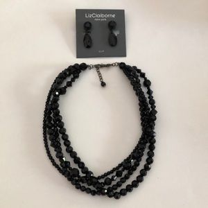 Liz Claiborne beaded necklace/clip earrings set